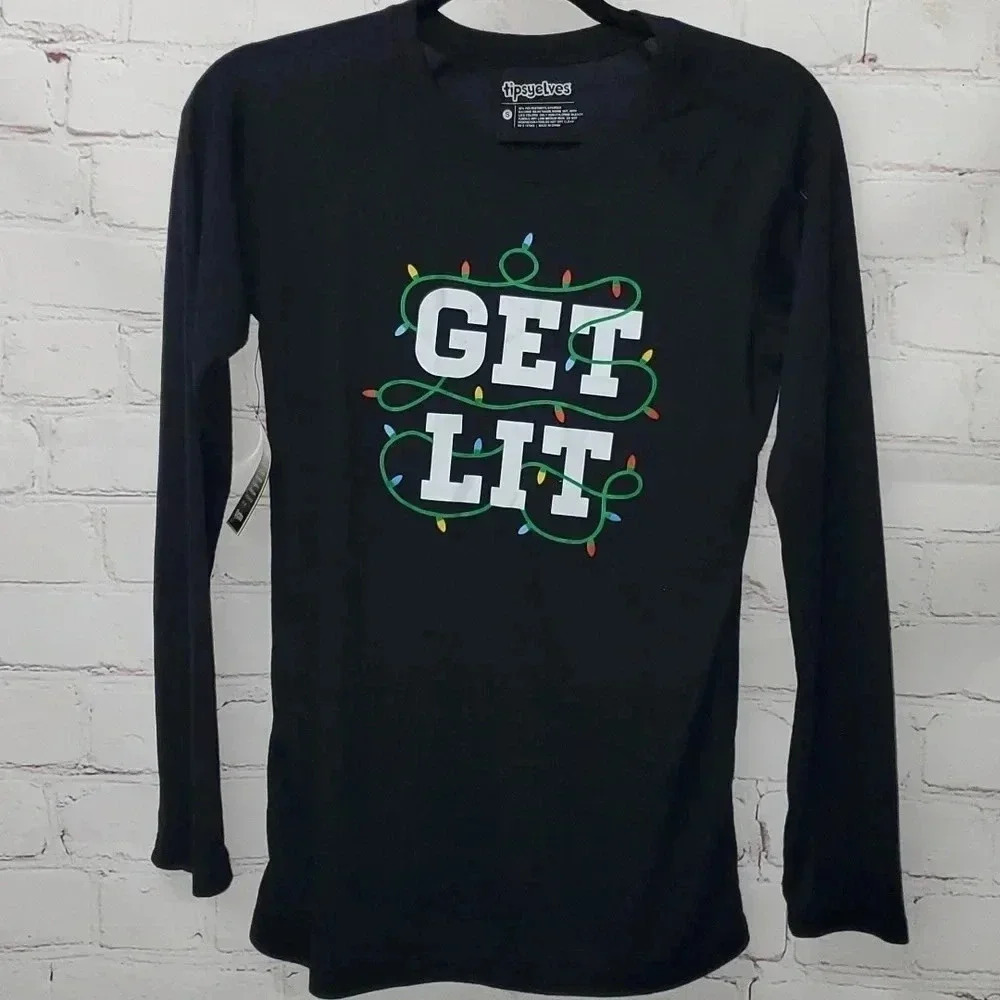 Tipsy Elves Get Lit Graphic Long Sleeve Lounge Top Women's Size Small NWT